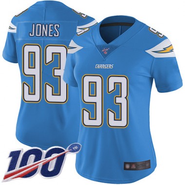 Los Angeles Chargers NFL Football Justin Jones Electric Blue Jersey Women Limited #93 Alternate 100th Season Vapor Untouchable->women nfl jersey->Women Jersey
